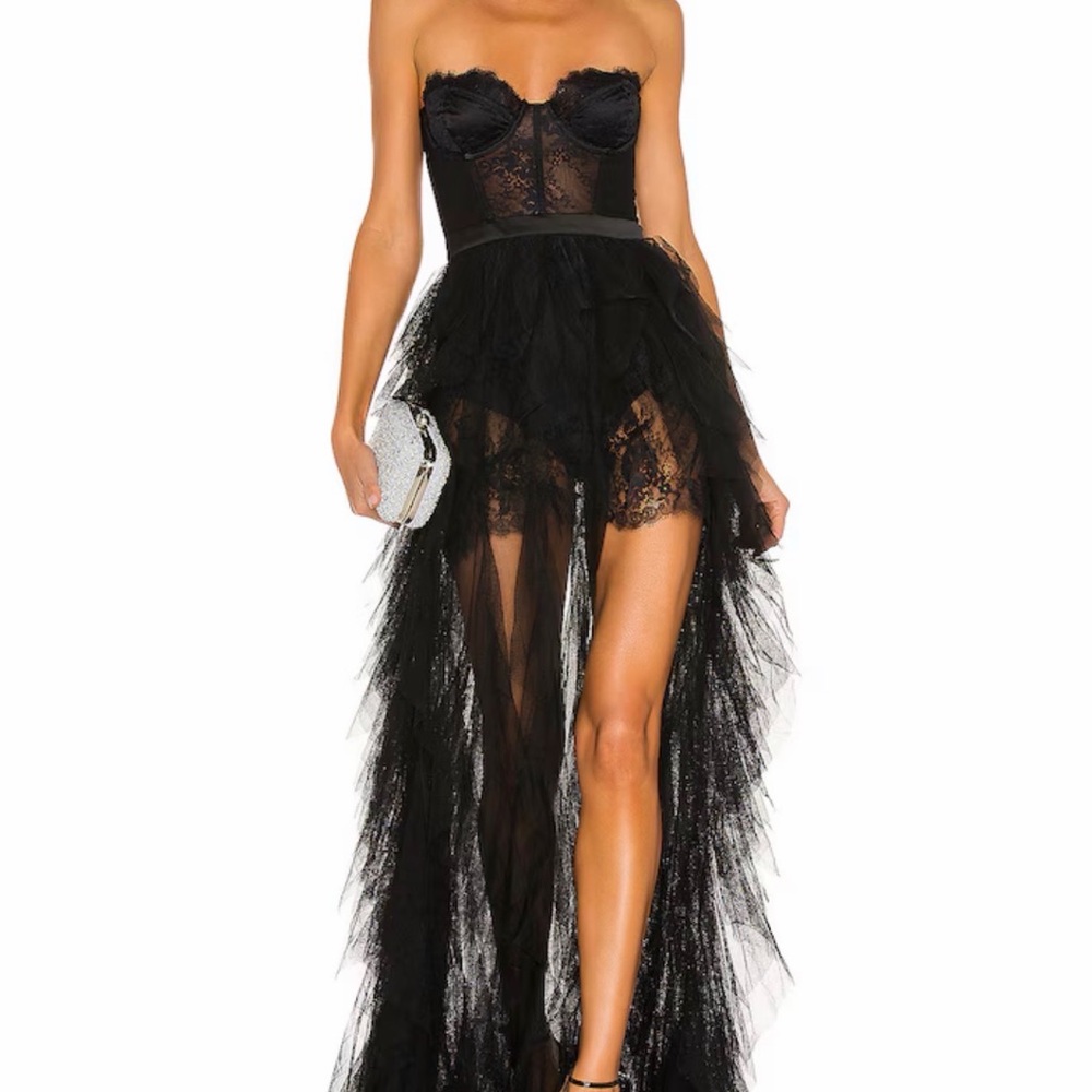 For Love And Lemons Black Lace Strapless Dress